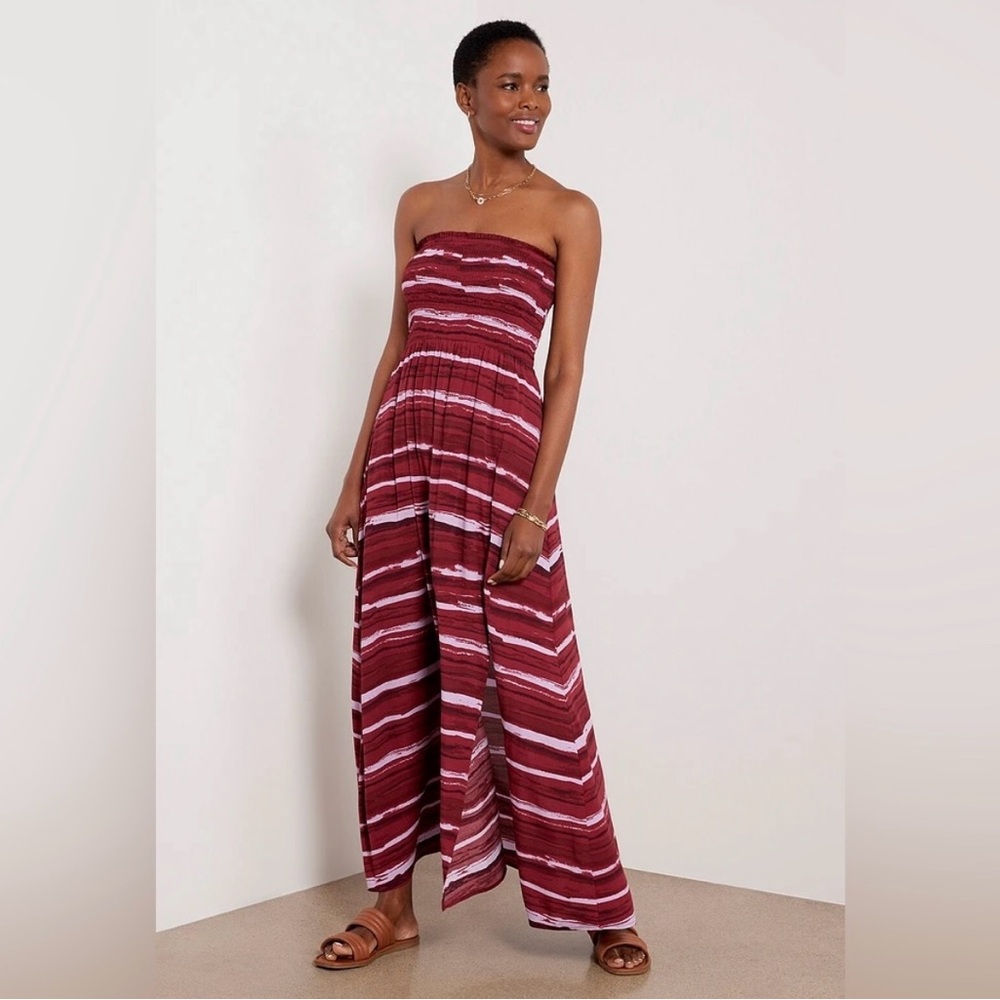 Evereve Burgundy and White Patterned Strapless Dress